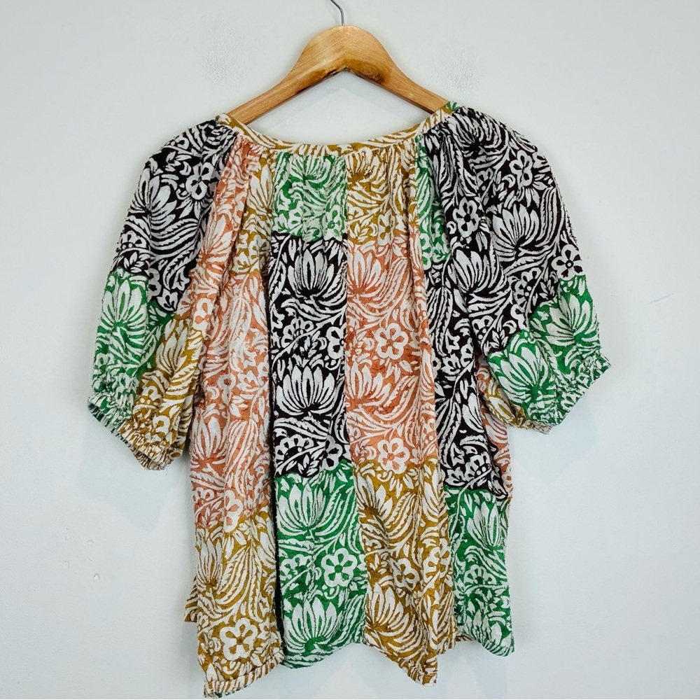 Roller Rabbit mixed print orange green brown &white boho patterned cotton top. L - Picture 4 of 6